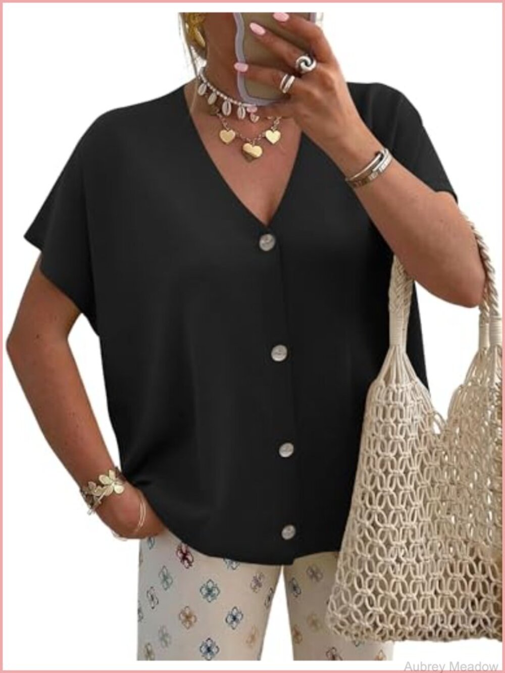 Oversized Short Sleeve V-Neck Button Cardigan Lightweight Knitted Sweater